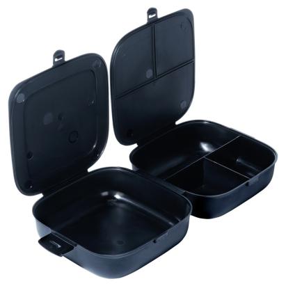 Cutie de pranz compartimentata, 2 recipiente x 700 ml, neagra, cu inchidere ermetica