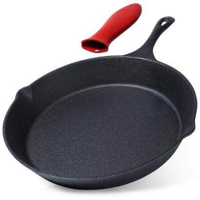 Tigaie din fonta 25 cm cu maner din fonta, 2 ciocuri si protectie silicon