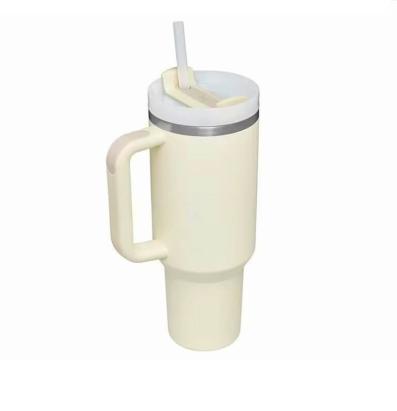 Pahar termo din inox 1183 ml cu pai, capac etans si maner, albastru deschis