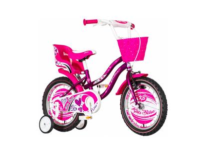 Bicicletă pentru fete 12 inch Visitor Little Heart, cu roți ajutătoare și coș