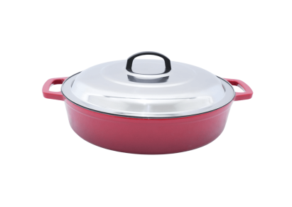 Cratita joasa din fonta emailata 40 cm cu capac din inox, Perfect Home