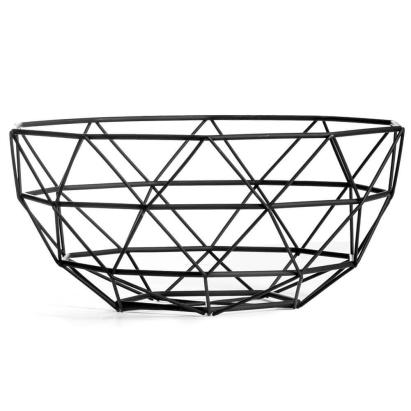 Coș pentru fructe și legume din metal negru mat, design geometric, 28 cm