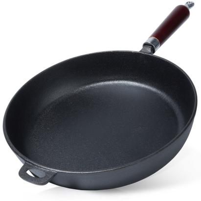 Tigaie din fontă CAST LINE 30 cm, cu mâner din lemn, pentru toate plitele