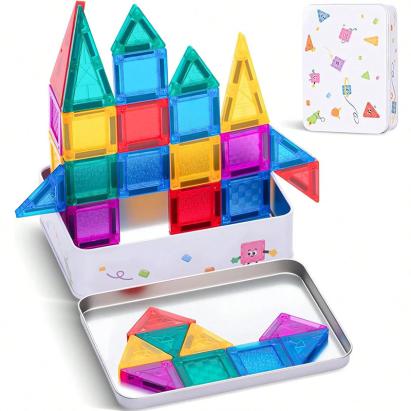 Set magnetic de construcție STEM, 56 piese mini multicolore, forme geometrice 3,75 cm