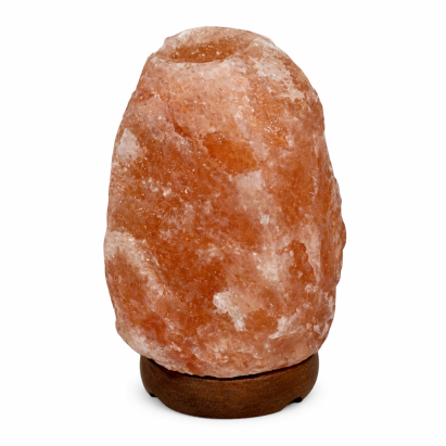 Lampă decorativă din sare Himalaya 2-3 kg, cu suport din lemn și bec E14