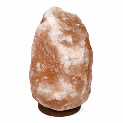 Lampa de sare naturala 5-6 kg cu baza din lemn, lumina ambientala calda