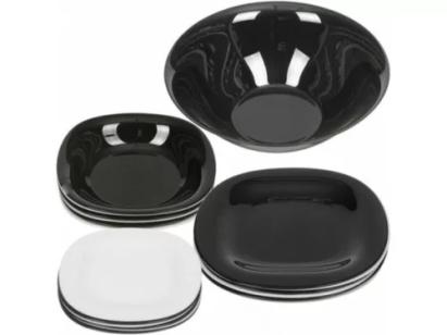 Set de veselă pătrat OPAL NOU, 19 piese din sticlă, alb-negru, modern