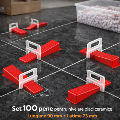 Set 100 pene pentru nivelare placi ceramice Procart, 90 mm, 23 mm, reutilizabile