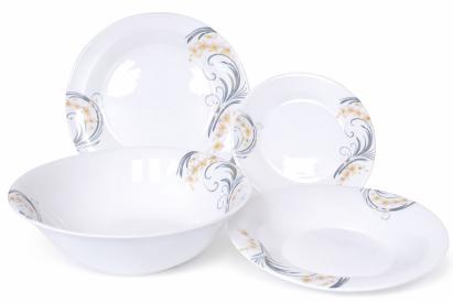 Set de masă OPAL din porțelan, 19 piese, pentru 6 persoane, roz-gri, rotund