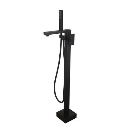 Baterie cadă freestanding Leziter Vina, negru mat, cu duș de mână 150 cm