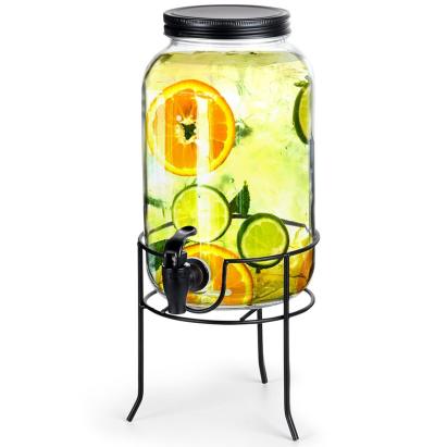 Dozator de băuturi din sticlă 3,2 L cu robinet și suport metalic negru