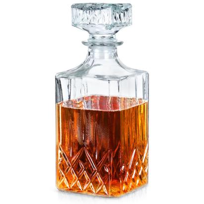 Carafă pentru whisky din sticlă groasă cu dop de plută, 900 ml, model pătrat