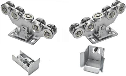 Set 2 cărucioare cu 9 role din oțel pentru poartă culisantă, șină 80x80x5