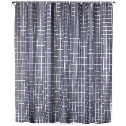 Perdea de duș impermeabilă gri 180x180 cm, cu 12 cârlige, model carouri