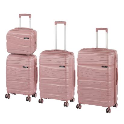 Set valize rulante Leziter TraveLux Voyager, 4 piese, PP, TSA, aur roz