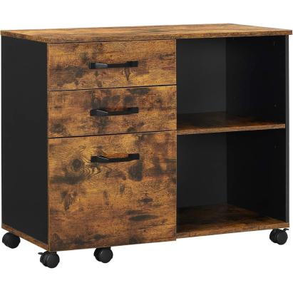 VASAGLE Dulap mobil tip rollbox pentru birouri, sertar cu sina suport dosare, stil industrial, 40x80x66 cm, maro rustic Household NewTrend