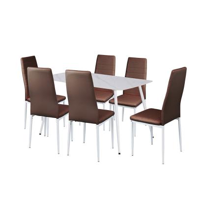 Set de dining Leziter Jenna 6+1, maro, masă cu blat din piatră sinterizată