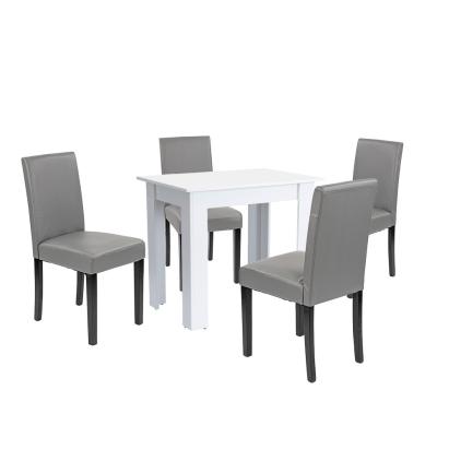 Set masă cu 4 scaune Leziter Leon alb-gri, compact pentru dining