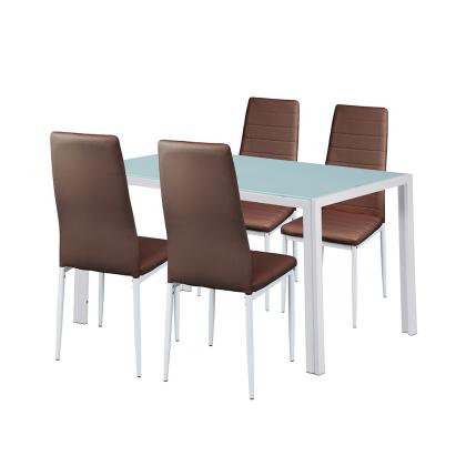 Set dining Leziter Liana 4+1 cu masă din sticlă securizată, maro-alb
