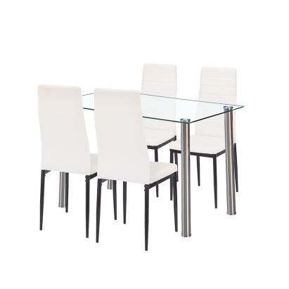 Set dining Leziter Mateo 4+1, masă din sticlă 120x70 cm, alb-negru