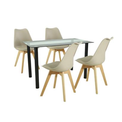Set masă dining Leziter Merlo 4+1 bej, masă cu sticlă securizată și 4 scaune