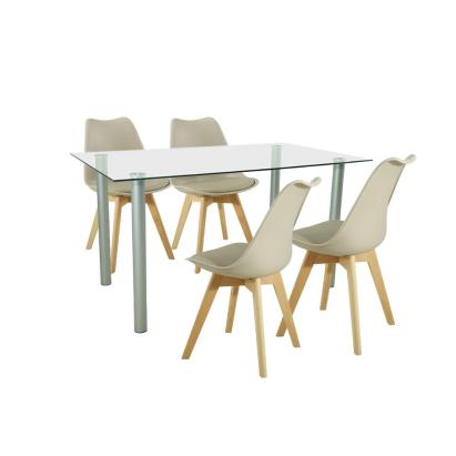 Set masă dining Leziter Midori 4+1 bej, masă cu sticlă securizată