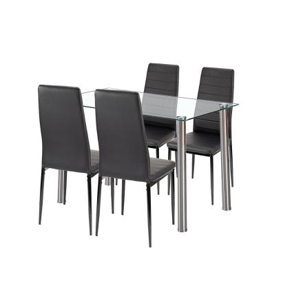 Set dining Leziter Nolen 4+1 cu masă din sticlă securizată și 4 scaune negre