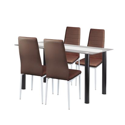 Set dining Leziter Norman 4+1, masă din sticlă securizată, scaune maro