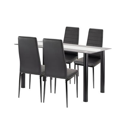 Set de dining Leziter Norman 4+1, masă din sticlă securizată și 4 scaune negre