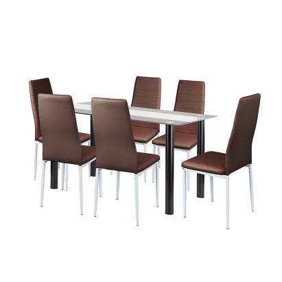 Set de dining Leziter Norman 6+1, masă sticlă călită 140x80 cm, scaune maro
