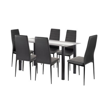 Set de dining Leziter Norman 6+1, masă sticlă securizată, scaune negre