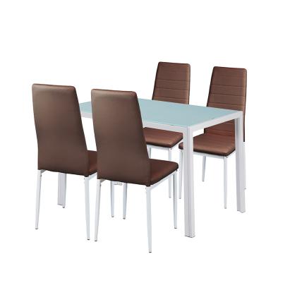 Set dining Leziter Portland 4+1, masă din sticlă și 4 scaune maro