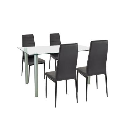 Set masă cu 4 scaune Leziter Verna, sticlă securizată 140x80, negru