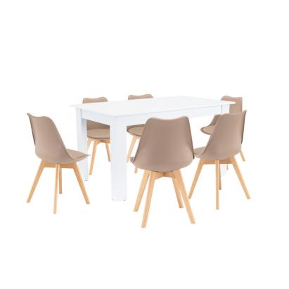 Set masă și 6 scaune Leziter Zara bej-alb, masă 140x80 cm, scaune Silla