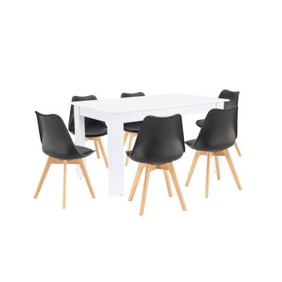Set de masă Leziter Zara 6+1 alb-negru cu 6 scaune Silla și masă York 140x80