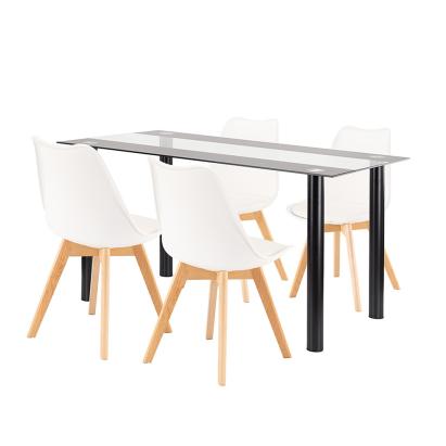 Set dining Leziter Zelma 4+1 alb-negru, masă sticlă 140x80 și 4 scaune