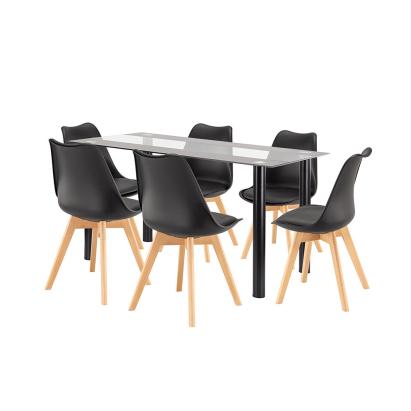 Set de dining Leziter Zelma 6+1 negru, masă din sticlă 140 cm și 6 scaune