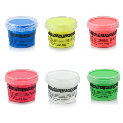 Set vopsea UV neon colorata, 6 nuante fluorescente, recipient 100 g