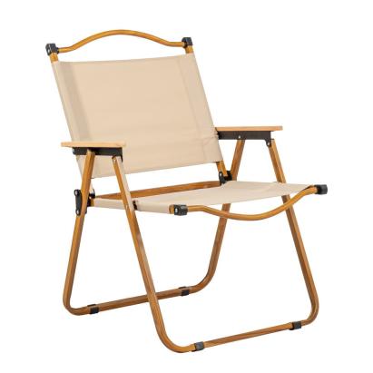 Scaun pliabil de camping Mirpol Drevo 78, bej, cu cotiere din lemn