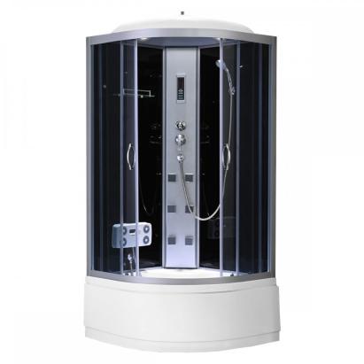 Cabină de duș cu hidromasaj Leziter Mila 90x90 cm, curbată, negru, tavă adâncă