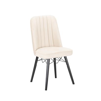 Scaun de masă Leziter Lorna, alb, tapițat tip catifea, picioare din lemn