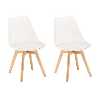 Set 2 scaune dining Leziter Silla, albe, cu picioare din lemn fag