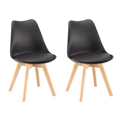 Set 2 scaune de dining Leziter Silla, negre, cu picioare din lemn