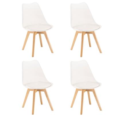 Set 4 scaune dining Leziter Silla albe, sezut PP cu perna PVC, picioare fag