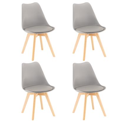 Set 4 scaune de dining Leziter Silla gri, sezut tapitat, picioare lemn fag