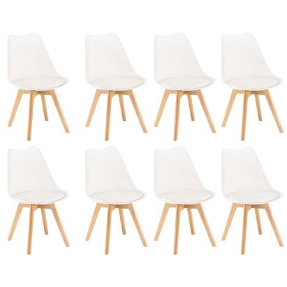 Set 8 scaune de dining Leziter Silla, albe, cu picioare din fag