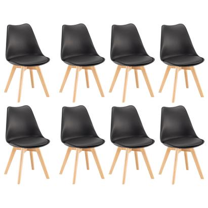 Set 8 scaune de dining Leziter Silla negre, PP/PVC, picioare fag