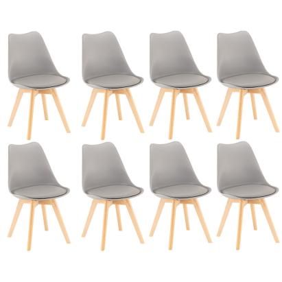 Set 8 scaune dining Leziter Silla, gri, cu picioare din lemn de fag