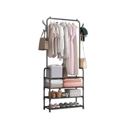 Suport haine Leziter LRA-01, negru, cu rafturi pentru pantofi si accesorii