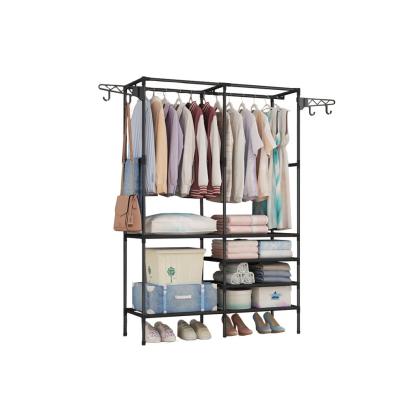 Raft de haine si rufe Leziter LRA-08, metalic, cu umerase duble, negru